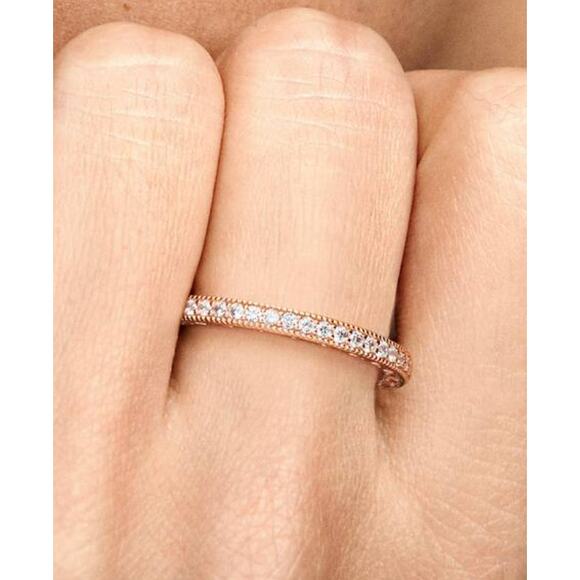 Pandora Sparkle & Hearts Ring 14k rose gold plating Size 7 New in Bag - Picture 2 of 11